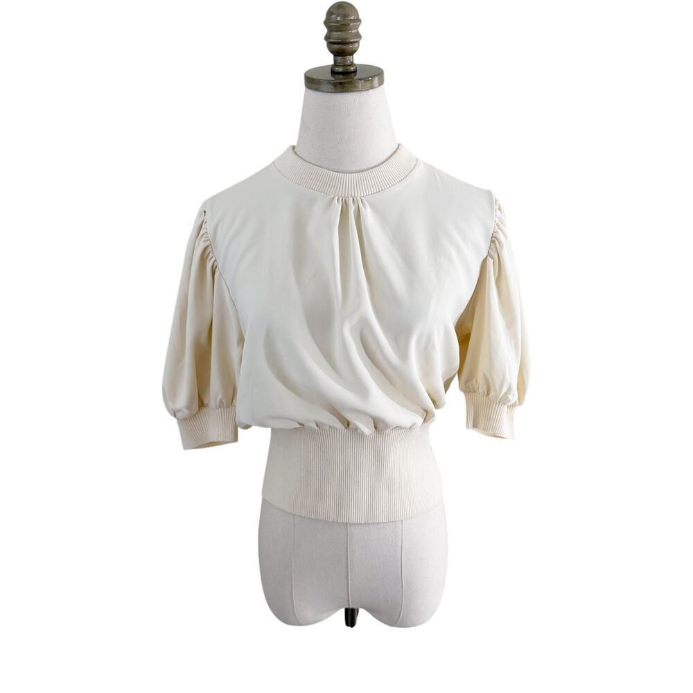 NWT French Connection Cream Short Sleeve Blouse Size Medium Women's Size Medium - Picture 2 of 8